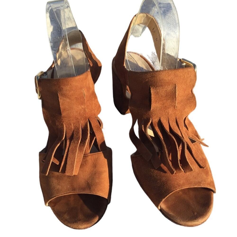 Amalfi sandals heels womens 10 M 10M fringe Italy‎ western southwest tan suede